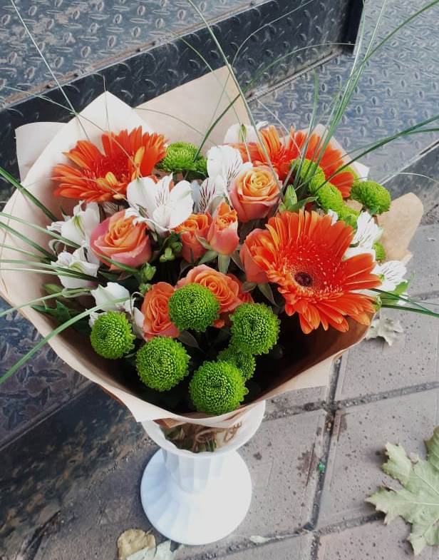Букет цветов из: Герберы, Хризантемы, Альстромерии и Розы в Парфентьево