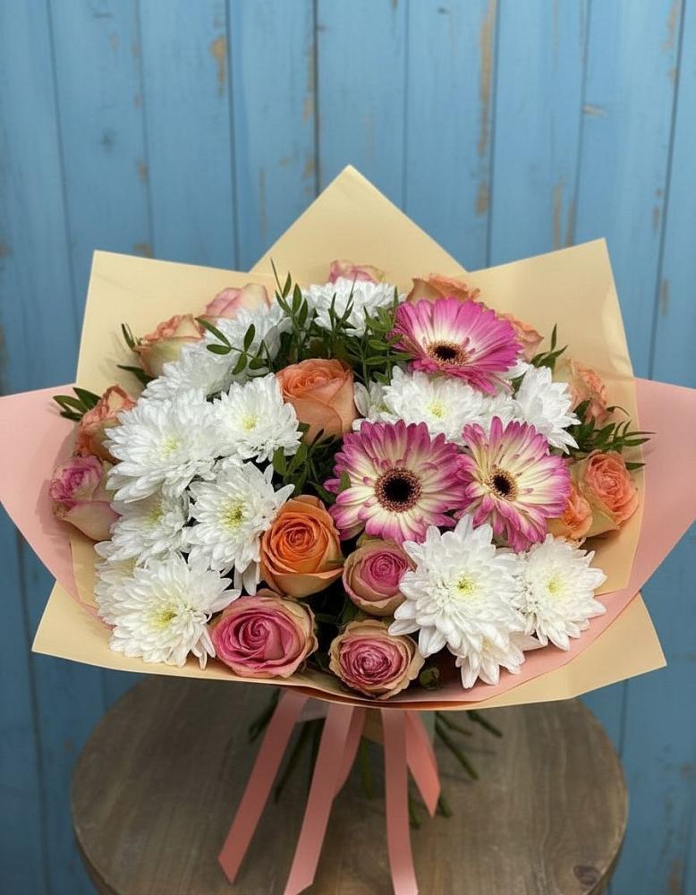 Букет цветов из: Розы, Герберы и Хризантемы в Парфентьево